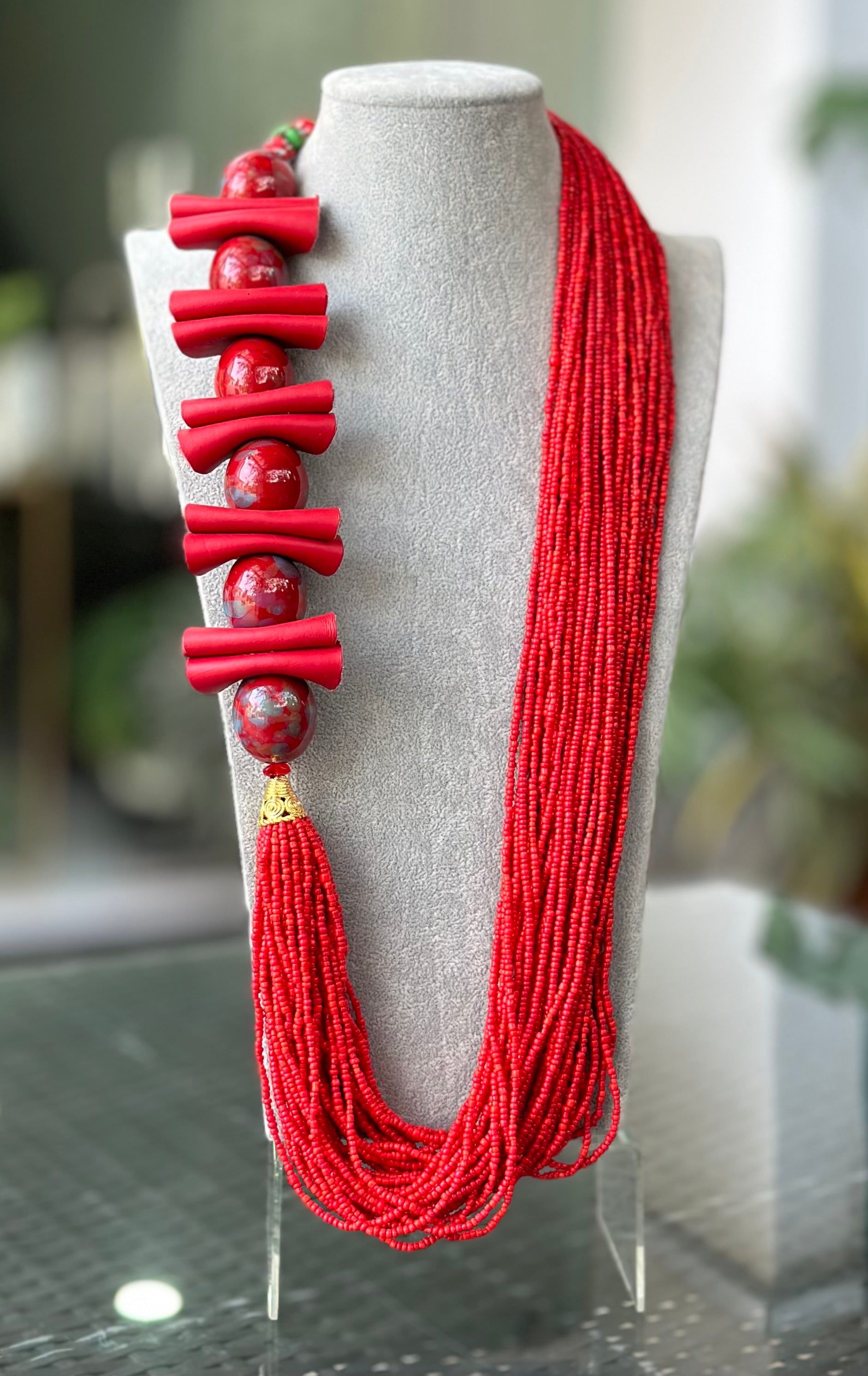 Red Beaded Necklace at KUA GHANA